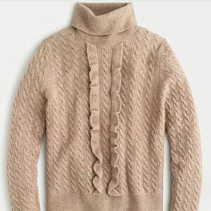 J Crew Alpaca Wool Blend Ruffle Front Turtleneck Tan Size Large